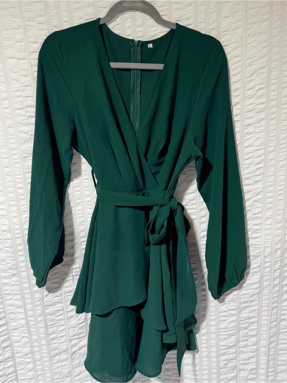 Hunter Green tie-front Long Sleeve Dress flowy v-neck